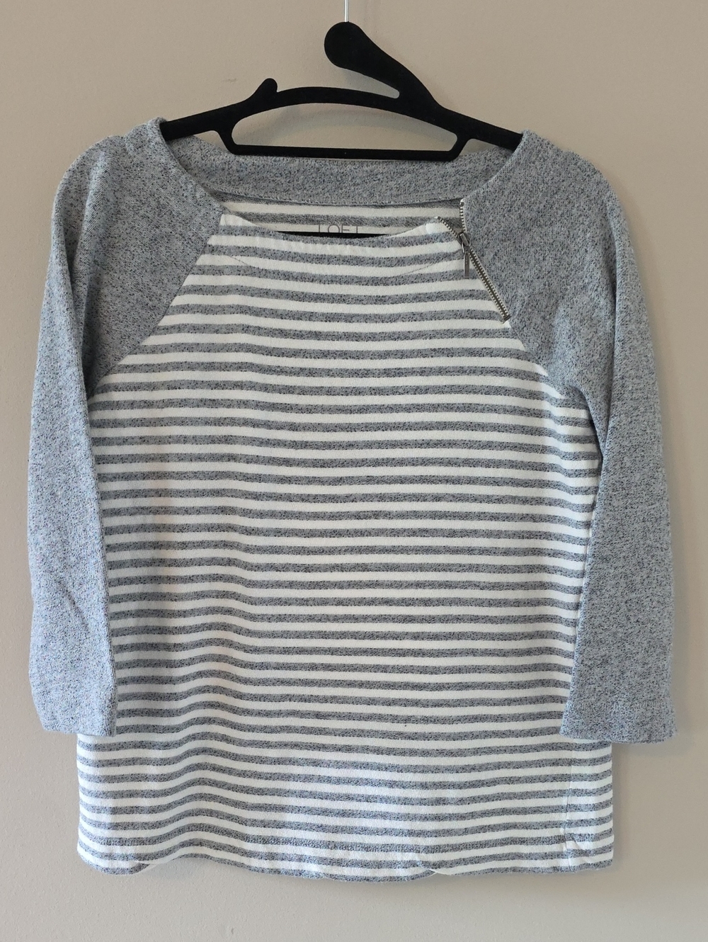 LOFT Gray and White Striped Knit Top